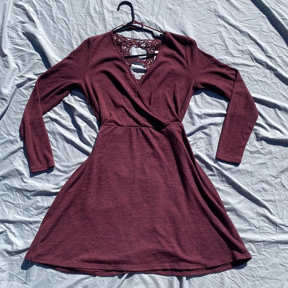 Candie's Dresses & Skirts - Women’s Burgundy Longsleeve Lacy V-Neck Dress | Size Medium | Brand: Candies